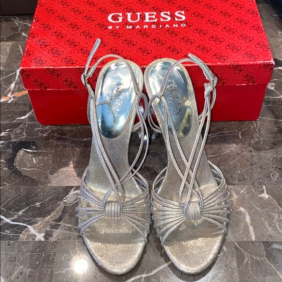 Guess Open Toe Heels Silver/Gold Sparkle 7.5M - Picture 2 of 8